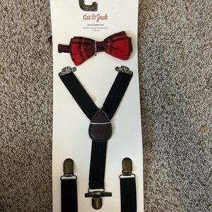 Cat & Jack Red Plaid Bow Tie and Black Suspenders Set
